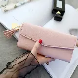 Dompet Lipat Wanita Panjang Korea Simple Elegan Polos Import — 10