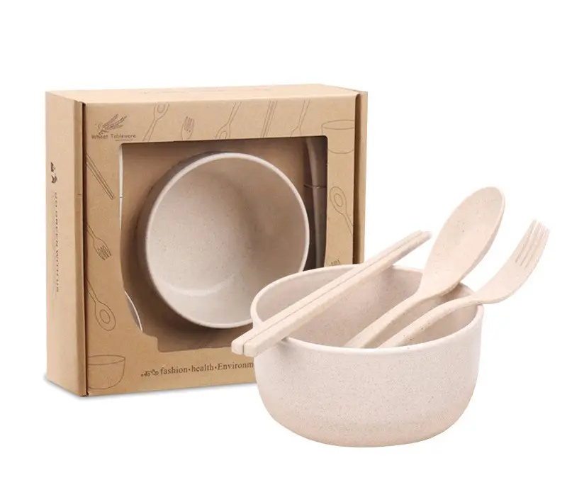 Set Mangkok Sayur Soup Wheat Straw Lengkap Sendok Garpu Sumpit