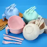 Set Mangkok Mie Wheat Straw Lengkap Tutup Cup Sendok Garpu Sumpit — 7
