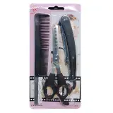 Alat Cukur Sasak Rambut Set 3 In 1 Gunting Zigzag Pisau Cukur Sisir — 1