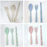 Sendok Garpu Sumpit Set Korea / Alat Makan Set Bahan Jerami Gandum — 2