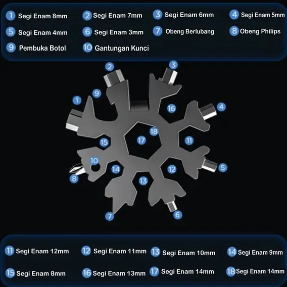 Kunci Salju 18in1 Multifungsi Pocket Tool 18in1 Snowflake Tool