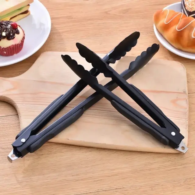 Capitan Makanan Warna Hitam Kitchen Tong Stainless Steel