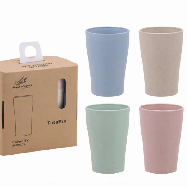 Gelas 1 Set Wheat Straw Isi 4 Anti Banting Cangkir Warna Warni