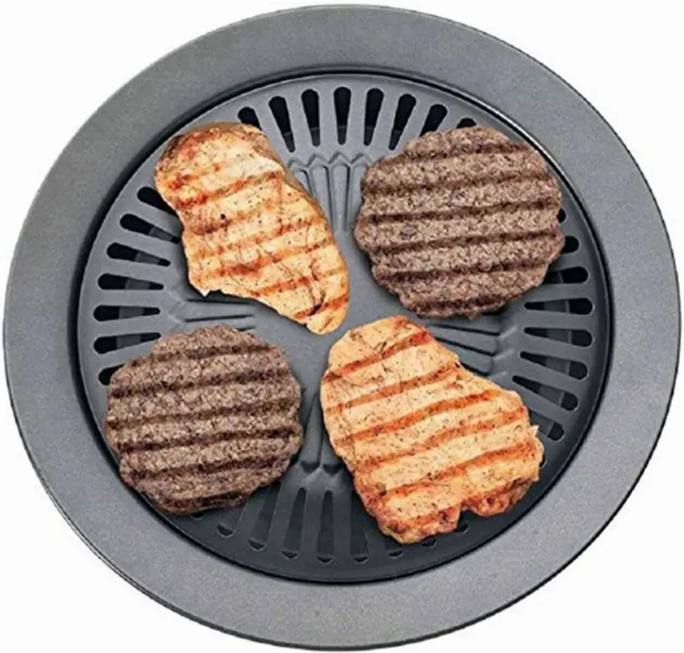 Alat Pemanggang Daging Bbq Grill Pan Korean Bulat Portable 32cm