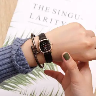 Jam Tangan Wanita dan Pria Couple Polos Casual Dial Segi Analog Quartz
