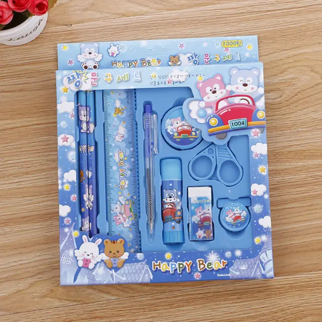 1 Set Alat Tulis Lucu Lengkap Pensil Penggaris Pulpen Penghapus Rautan