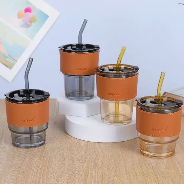 Gelas Estetik Cantik Tumbler Kaca Botol Minum Lucu 2in1