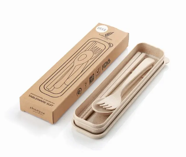 Sendok Garpu Sumpit Set Korea / Alat Makan Set Bahan Jerami Gandum