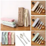 Sendok Garpu Sumpit Set Korea / Alat Makan Set Bahan Jerami Gandum — 3