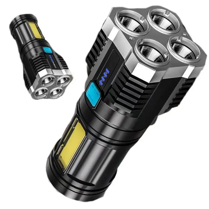 Senter Led Super Terang Jarak Jauh 4 Mode Mata Lampu Rechargeable