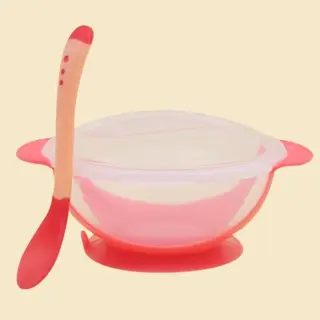 Mangkok Set Bayi Silikon Anti Tumpah dengan Sendok dan Tutup