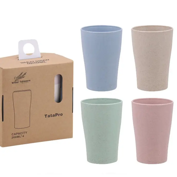 Gelas 1 Set Wheat Straw Isi 4 Anti Banting Cangkir Warna Warni