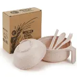 Set Mangkok Mie Wheat Straw Lengkap Tutup Cup Sendok Garpu Sumpit — 9