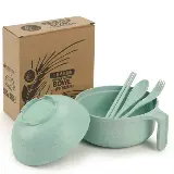Set Mangkok Mie Wheat Straw Lengkap Tutup Cup Sendok Garpu Sumpit — 10