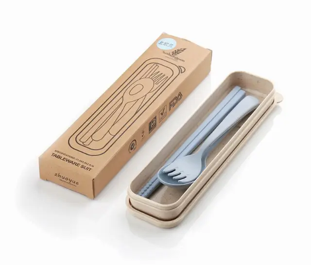 Sendok Garpu Sumpit Set Korea / Alat Makan Set Bahan Jerami Gandum